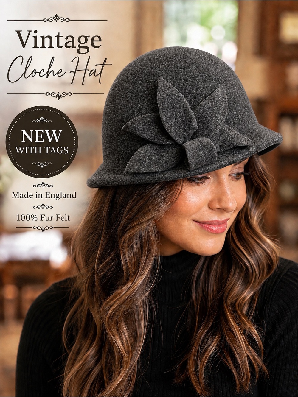 Vintage NWT Neiman Marcus 100% Fur Felt Cloche Hat | 
Made in England